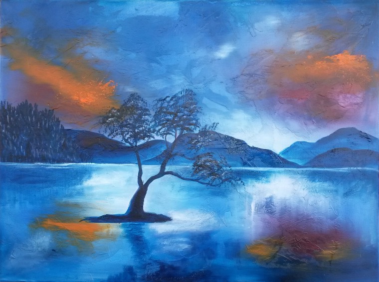 Amanecer azul. Oleo sobre lienzo, 1.0 x 0.7 m