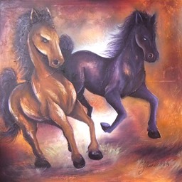 Caballos. Oleo sobre lienzo, 1.0 x 1.0 m