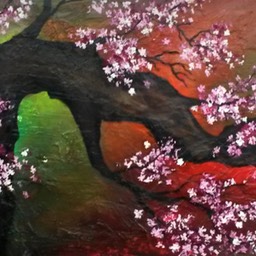 Cerezo (sakura). Oleo sobre lienzo, 1.5 x 0.6 m